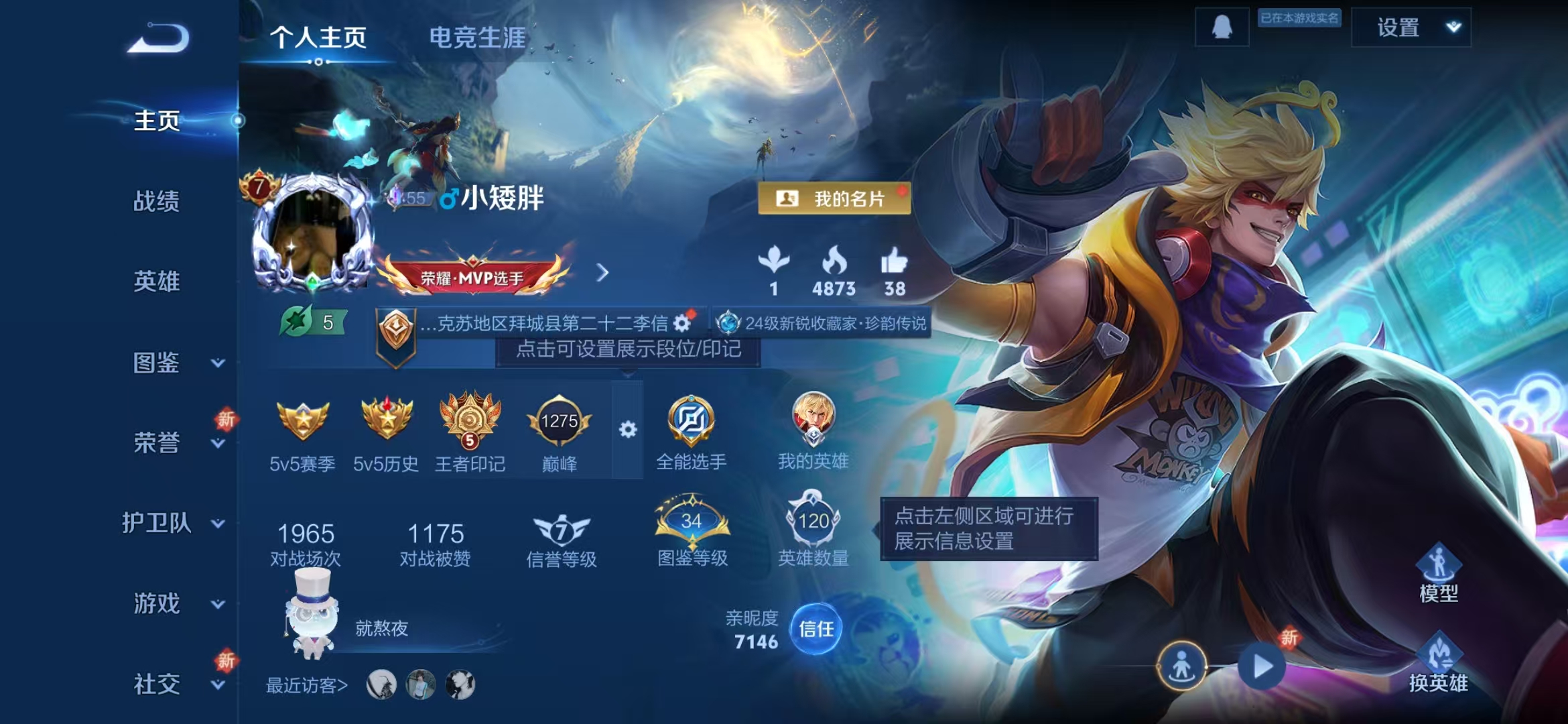 王者荣耀账号安卓QQV7 124皮肤 亲密道具多多1典藏-孙悟空 1珍品-马可 14传说-无双飞将 惊梅引 淬星耀世 云