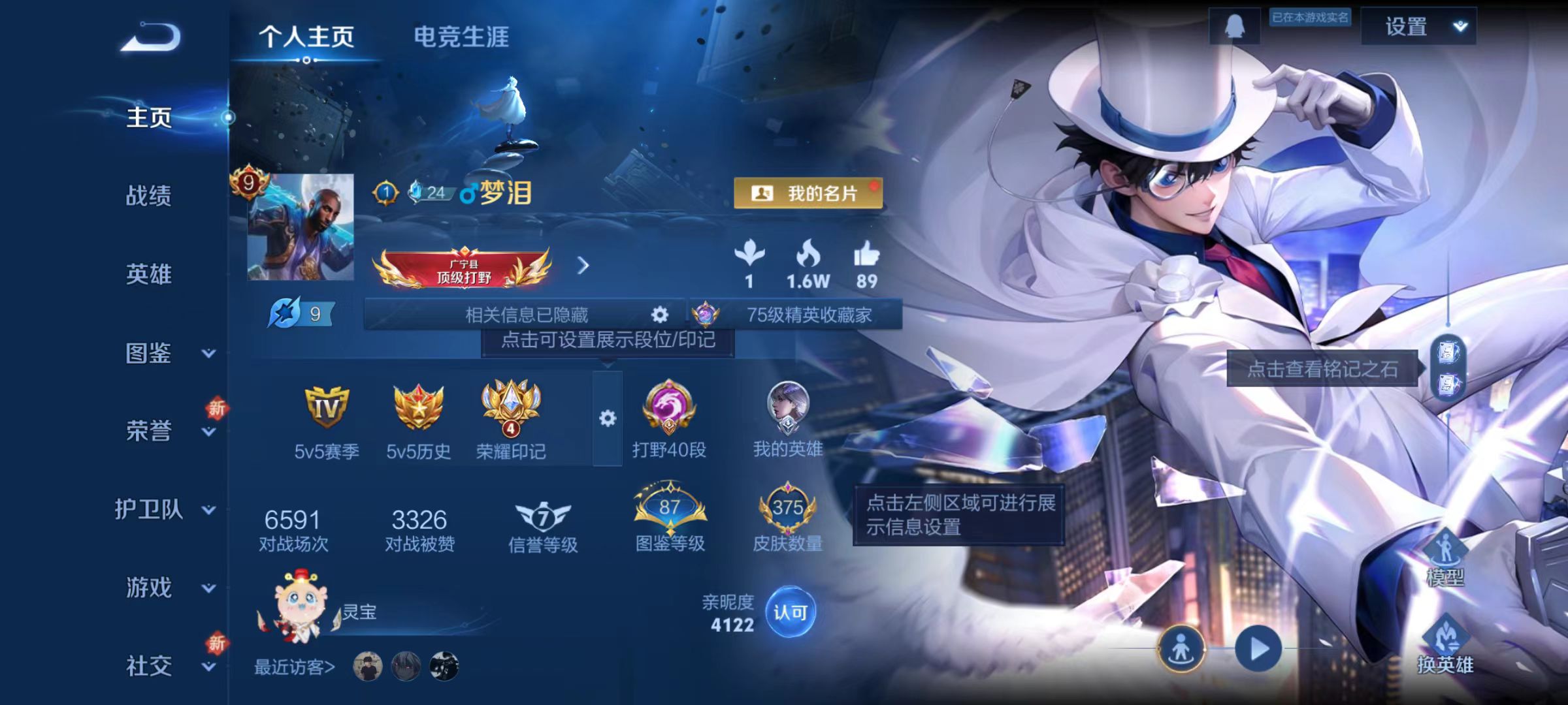 王者荣耀账号安卓QQv9【375皮肤1典藏1珍品48传说】鸣剑·曳影 怪盗基德 遇见胡旋 黄金白羊座 寅虎·赤拳 山海·